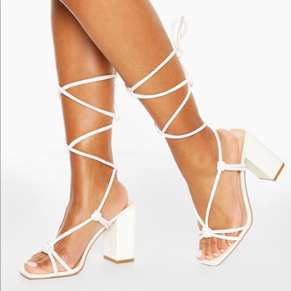 White lace up heels